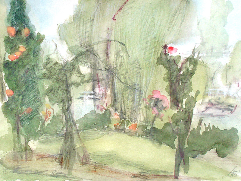 Landschaftsmalerei Rosen im Park - ArtLara