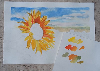 Sonnenblume mit Gouachen gemalt